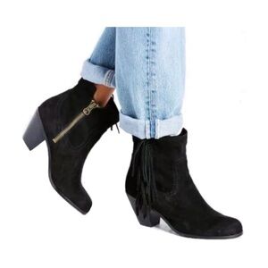 Sam Edelman Black Louie Fringe Ankle Suede Boots Size 7.5 Western Country